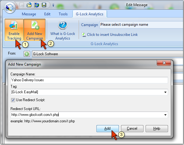 add campaign from G-Lock EasyMail