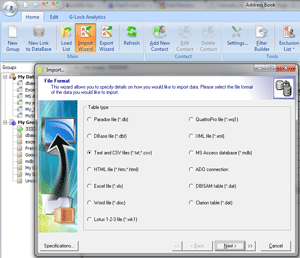 import contacts into a group in G-Lock EasyMail address book